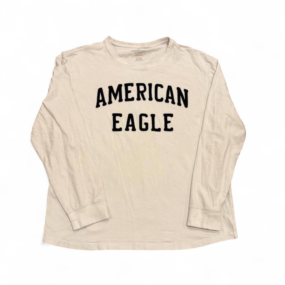 American Eagle Mens XL White Long Sleeve Logo Shirt Active Flex Crew Neck